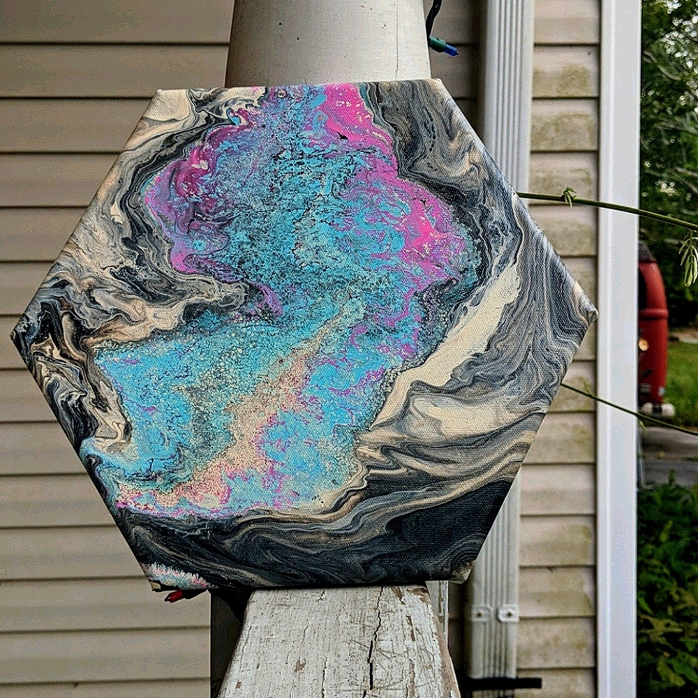 Original acrylic pour painting on unique canvas